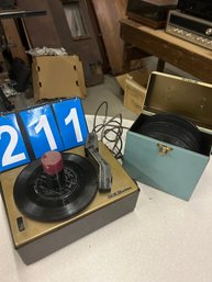 Rca Victor 45 Record Player With Box Of Records