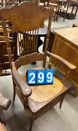 Antique Victorian Pressed Back Armchair With Mounted Wood Seat