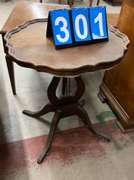 Mahogany Piecrust Top Table With Alyre Form Base, Top Has Some Lamination Issue That Needs To Be Glued