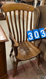 English Tavern Style Yew Wod Armchair With Turned Legs And Shield Crest