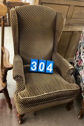 Queen Anne Style Wing Chair With Diamond Upholstered, Wear To Right Arm Fabric, Etc