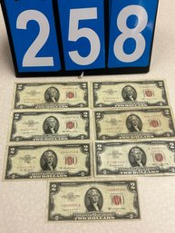7 Red Seal 1953 Series (1 1963 Series)2 Dollar Bills Circulated