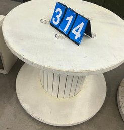 Painted White Commercial Spool Cable Wire Roll Made Into A Table 36' Diameter, 1st Of 2