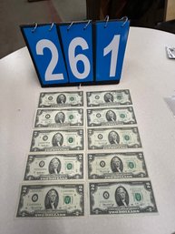 10 Green Seal Circulated 2 Dollar Bills Various Dates