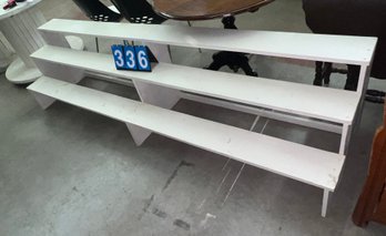 White Painted Wood 3 Tier Plant Shelf Or Store Display Shelf, 8'long
