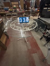 48 In Round Glass Top Table With Metal Base