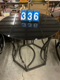 36 In Round Black Glass With Metal Base Designer Table