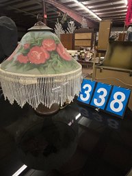 Bronze Table Lamp With Reverse Painted Glass Shade