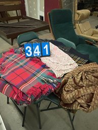 Lot Of 4 Wool Blankets One Hand Tied Rug And Fabric Spread