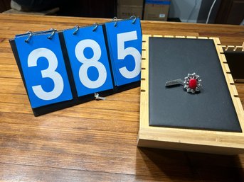 Red Coral Size 7 Ring Set In German Silver