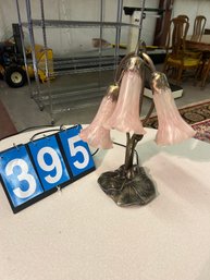 Tiffany Style Bronze Table Lamp With Hand Blown Tulip Shades