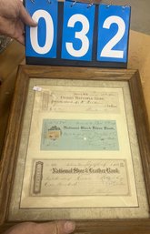 Lot Of 3 Pre-1900 Checks From Derry, NH In A Frame