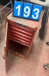 Red Painted Metal Tool Storage Cabinet With Interior Tool Drawers
