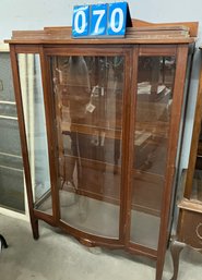 Mahogany Bowfront China Cabinet With Line Inlay And Three Wooden Removable Shelves