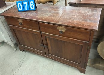Maple Finished Hardwood Server With A Long Drawer Over 2 Blind Doors, As Found
