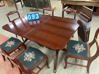 Dining Room Table W/2 Lvs And 6 Rose Carved Side Chairs, Ca 1940s