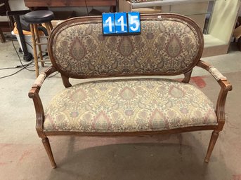 Antique Vintage French Provincial Style Settee With Nice Upholstery, Very Clean