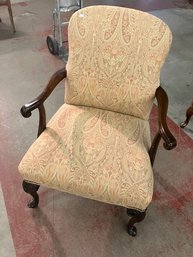 Antique Vintage Wooden Armchair With Cabriole Legs And Paisley Upholstery