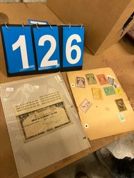 Vintage Small Group Of Automobile Stamps, 1954 Duck Stamp & 1922 Automobile For Hire Stamp Letter Certificate