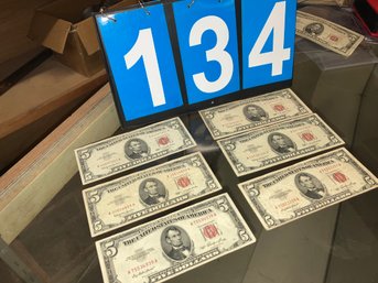 Lot Of 6 $5 R3d Seal US Treasury Currency Bills, Lot 1