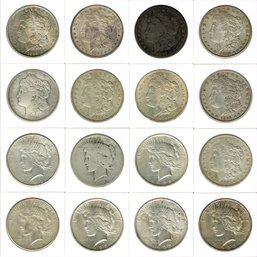 Sixteen Morgan And Peace United States Silver Dollars, Including 1893