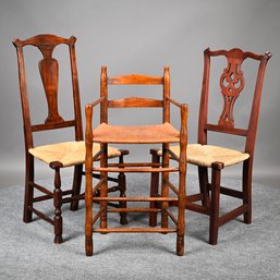 Two Country Chippendale Chairs And A Paymaster's Desk Chair