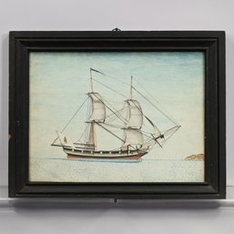 Unusual Portrait Of A Brigantine Ship, 19th Century