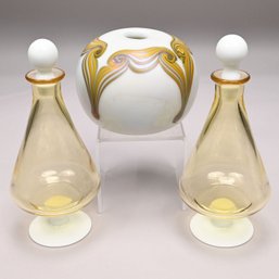 Pair Of Mid-Century Modern Glass Decanters, And A Contemporary Studio Glass Vase, Stephen Fellerman, 1975