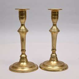 Pair Of George III Brass Push-Up Candlesticks, Late 18th Century