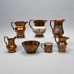 Seven Staffordshire Copper Lustre Wares, 1820-50