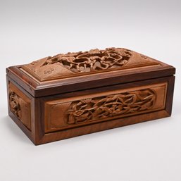 Chinese Carved Chestnut And Rosewood Box