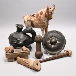 Nine Ethnographic Pottery And Metal Articles