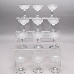 Set Of Twelve Etched Colorless Glass Liquor Glasses, 20th Century