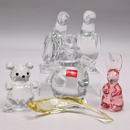 Five Baccarat Glass Figures And A Faceted Glass Bear, 20th Century