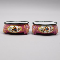Pair Of Bilston Enamel Open Salts, 1770-80.