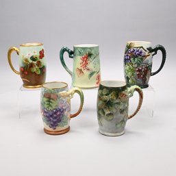 Five Limoges And Bavarian Handpainted Mugs