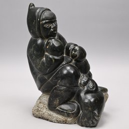 Inuit Carved Soapstone Group Of An Eskimo & Walrus