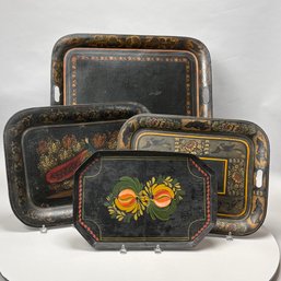 Four Painted And Stencilled Tin Trays, Late 19th-20th Century