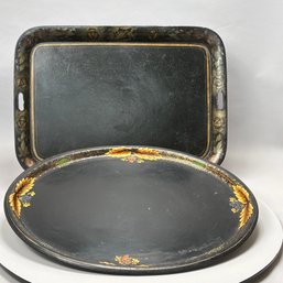 Two Large Painted And Stencilled Tin Trays, Late 19th-20th Century