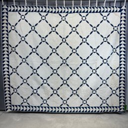 American Blue And White Cotton Piece Work Quilt