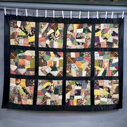 American Pieced Cotton And Satin Quilt, 20th Century
