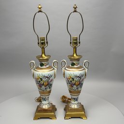 Pair Of Neoclassical Style Gilt-Heightened Porcelain Table Lamps, 20th Century