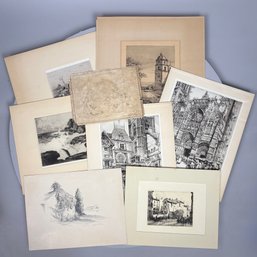 Eight American And Continental Etchings And A Watercolor