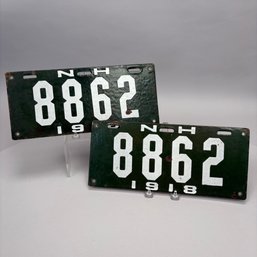 Pair Of New Hampshire Enamelled Iron License Plates, 1918