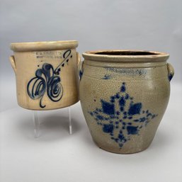 American Saltglaze Stoneware Crock And A Jar, Late 19th Century