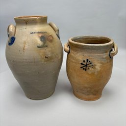 Two American Saltglaze Stoneware Cobalt Blue-Decorated Jars, First Half 19th Century