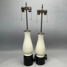 Near Pair Of Cream-Glazed Pottery Lamps