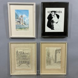 Three English Prints And A Watercolor