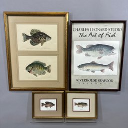 Charles Leonard-Three Prints: 'Largemouth Bass' & 'White Crappie,' And 'Black Crappie' & 'Bluegill' & A Poster