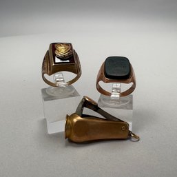 10k Yellow Gold Cigar Cutter, A Bloodstone Ring And A Marblehead High School Yellow Gold Class Ring